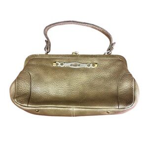 Vintage Taupe Pebble Leather Handbag with Pixelated Floral Lining